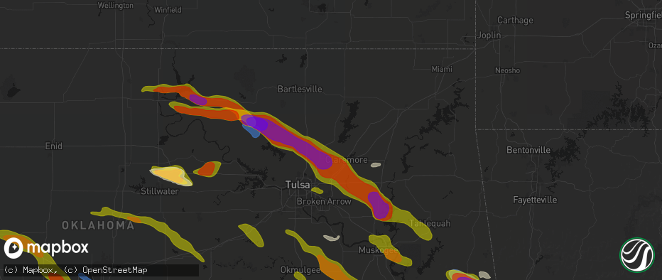 Hail map in Oologah, OK on May 8, 2026