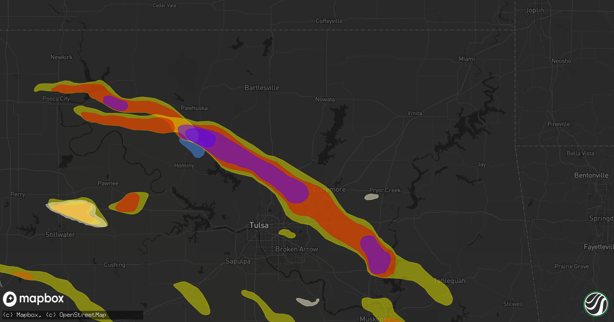 Hail map in Oologah, OK on May 8, 2026