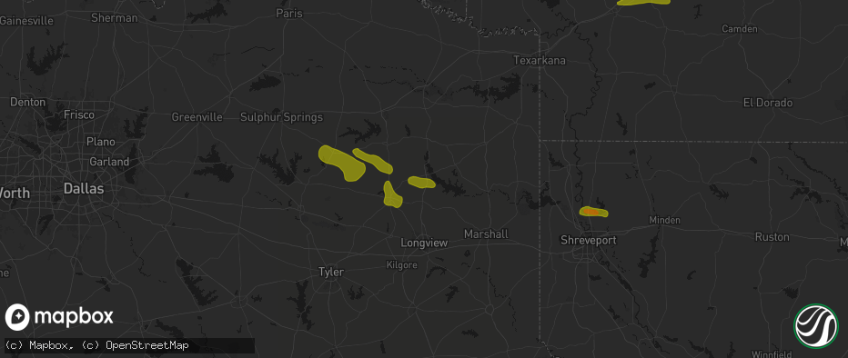 Hail map in Ore City, TX on May 8, 2026