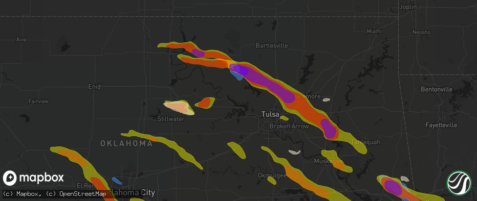Hail map in Osage, OK on May 8, 2026