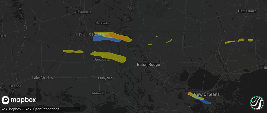 Hail map in Oscar, LA on May 8, 2026
