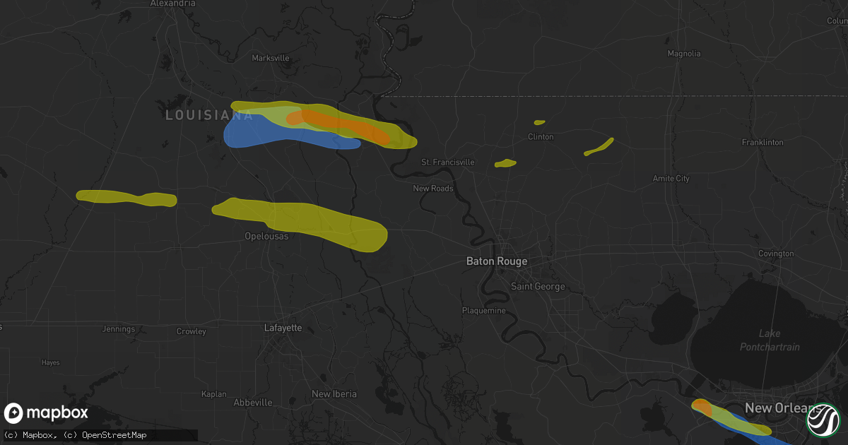 Hail map in Oscar, LA on May 8, 2026