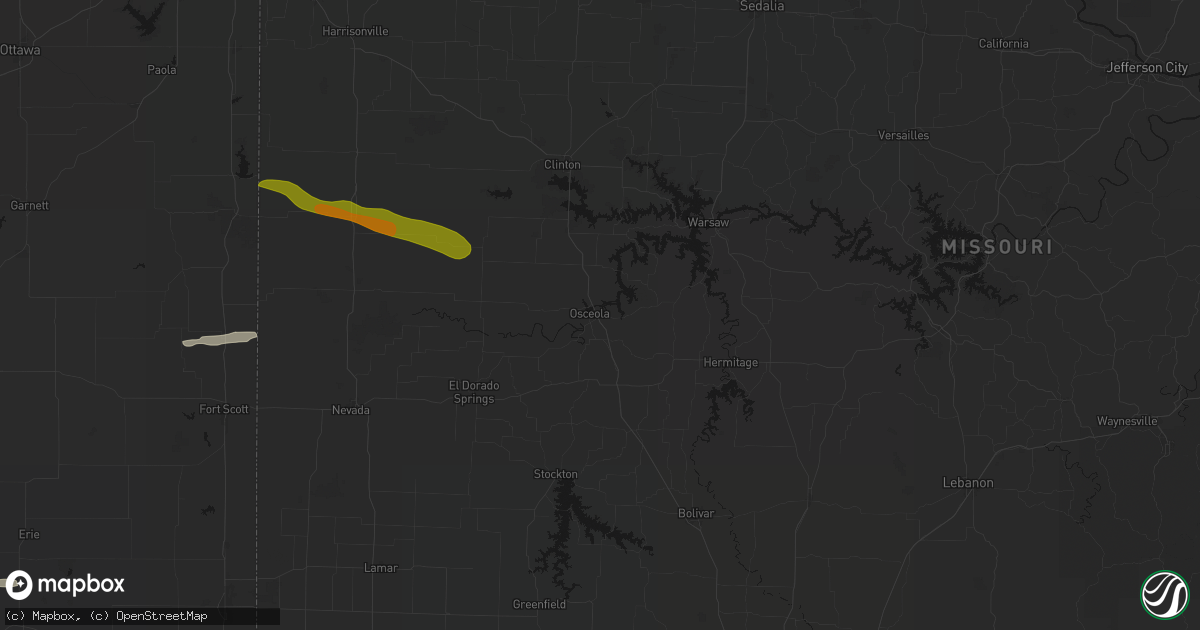 Hail map in Osceola, MO on May 8, 2026