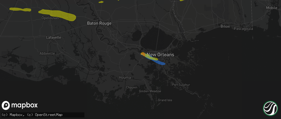 Hail map in Paradis, LA on May 8, 2026