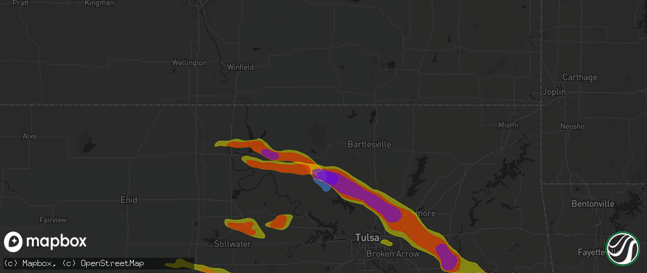 Hail map in Pawhuska, OK on May 8, 2026