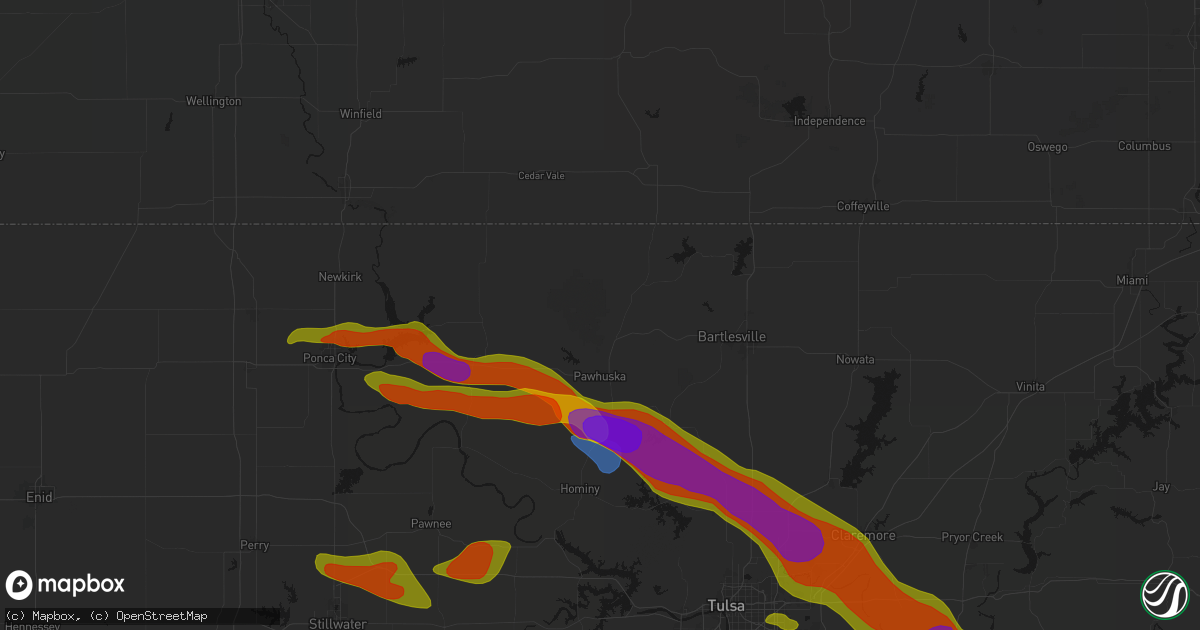 Hail map in Pawhuska, OK on May 8, 2026