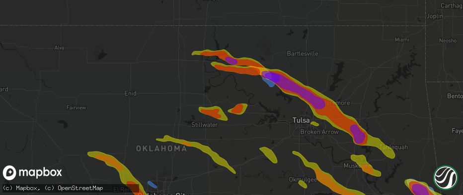Hail map in Pawnee, OK on May 8, 2026