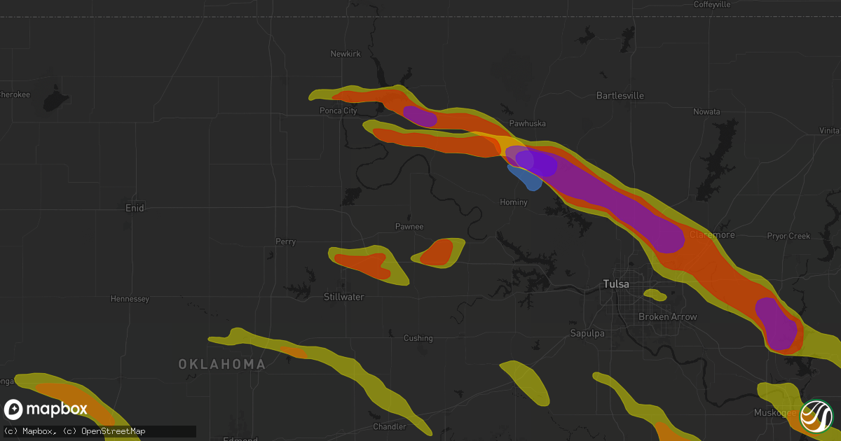 Hail map in Pawnee, OK on May 8, 2026