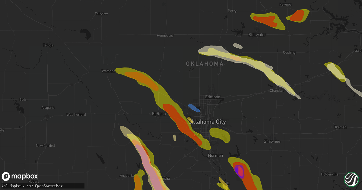 Hail map in Piedmont, OK on May 8, 2026