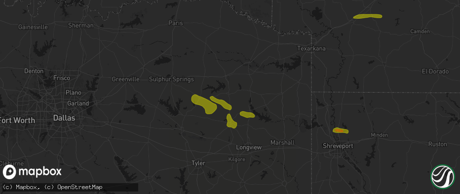 Hail map in Pittsburg, TX on May 8, 2026