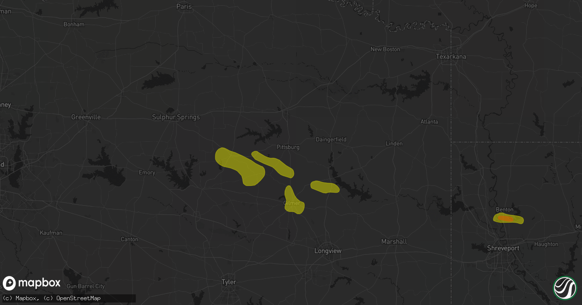 Hail map in Pittsburg, TX on May 8, 2026