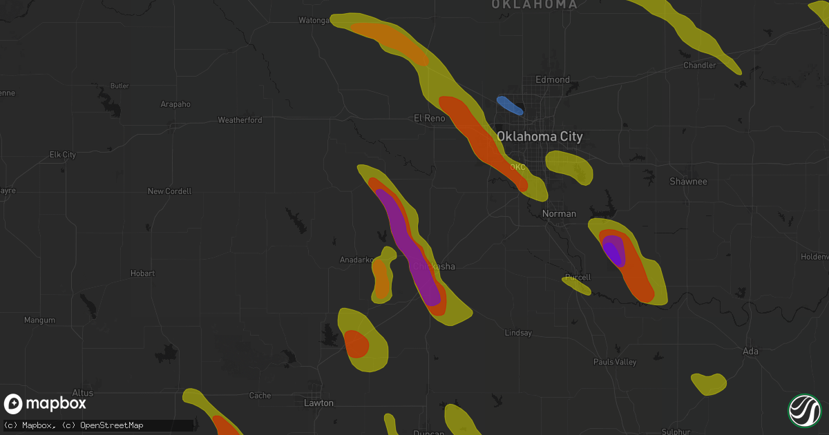 Hail map in Pocasset, OK on May 8, 2026