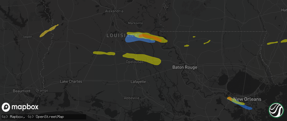 Hail map in Port Barre, LA on May 8, 2026
