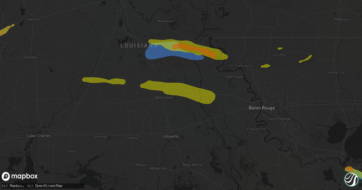 Hail map in Port Barre, LA on May 8, 2026