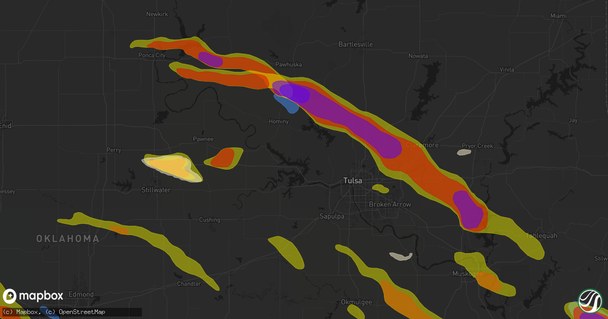 Hail map in Prue, OK on May 8, 2026