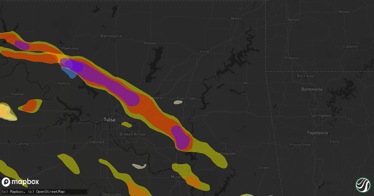 Hail map in Pryor, OK on May 8, 2026