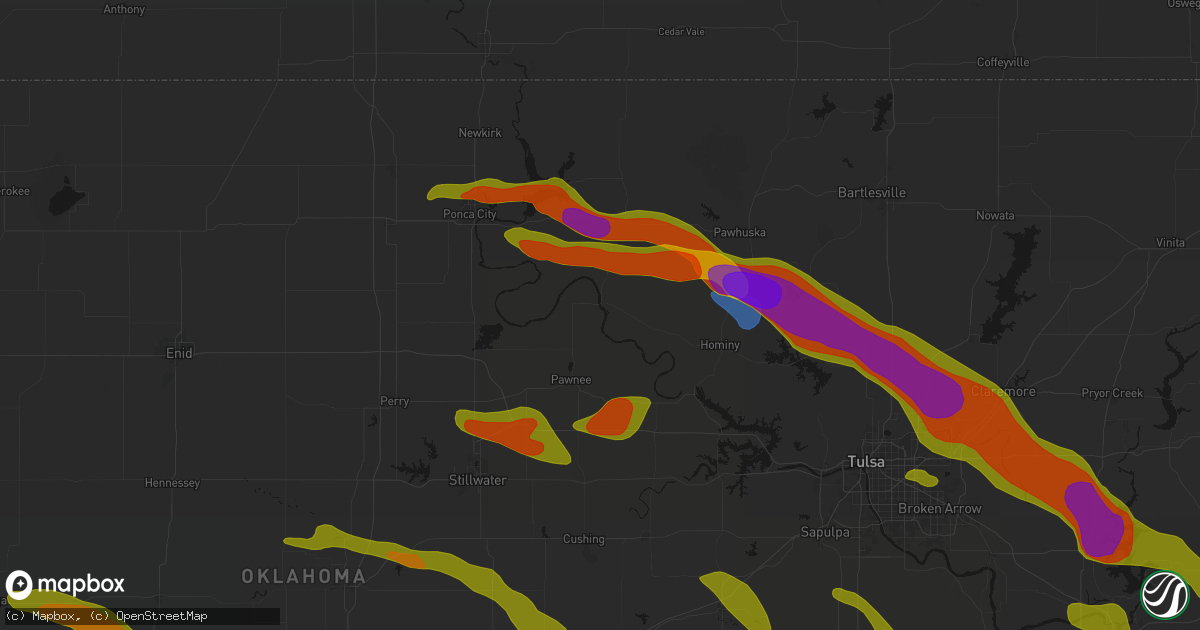Hail map in Ralston, OK on May 8, 2026