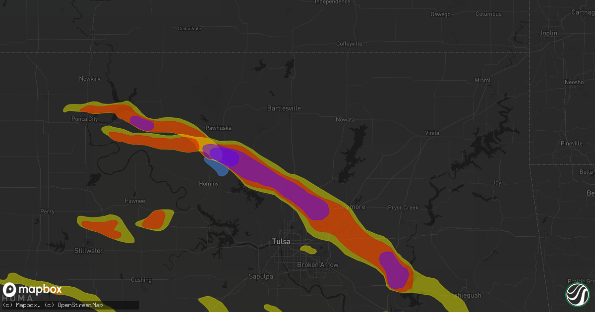 Hail map in Ramona, OK on May 8, 2026
