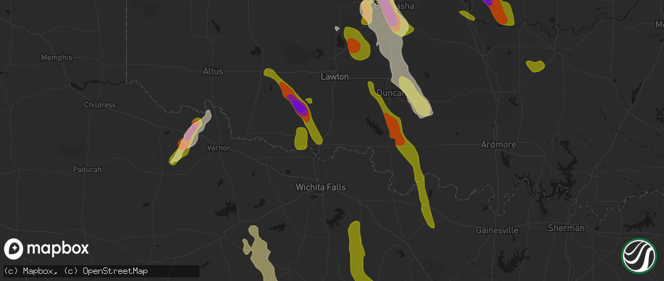 Hail map in Randlett, OK on May 8, 2026