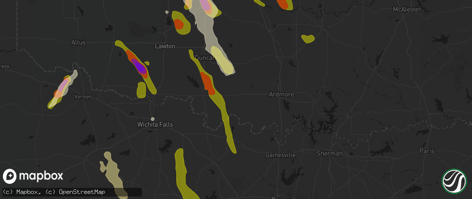Hail map in Ringling, OK on May 8, 2026