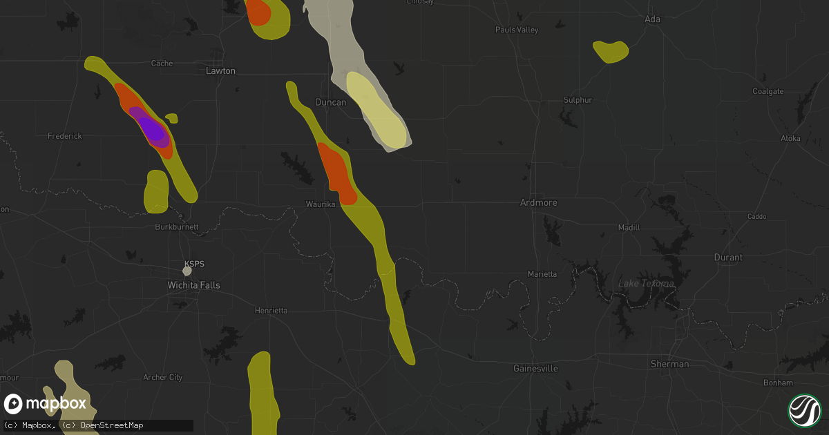 Hail map in Ringling, OK on May 8, 2026