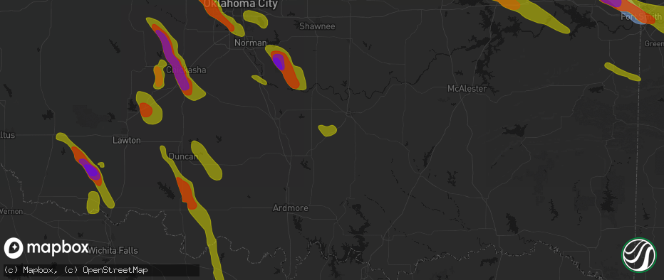 Hail map in Roff, OK on May 8, 2026