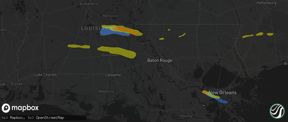 Hail map in Rosedale, LA on May 8, 2026