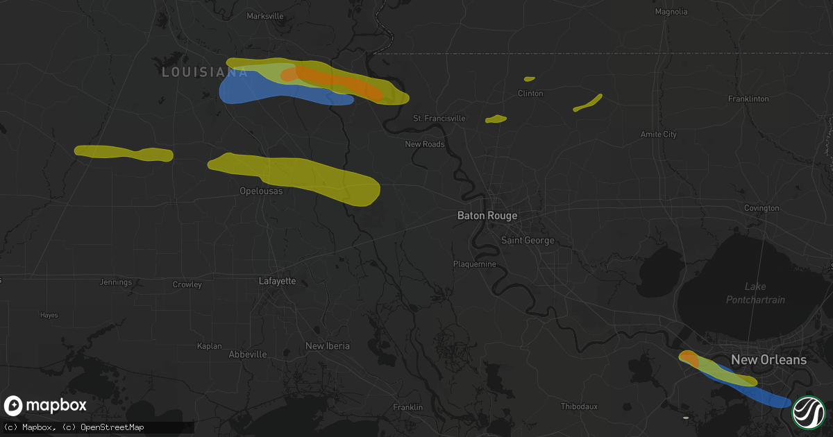 Hail map in Rosedale, LA on May 8, 2026