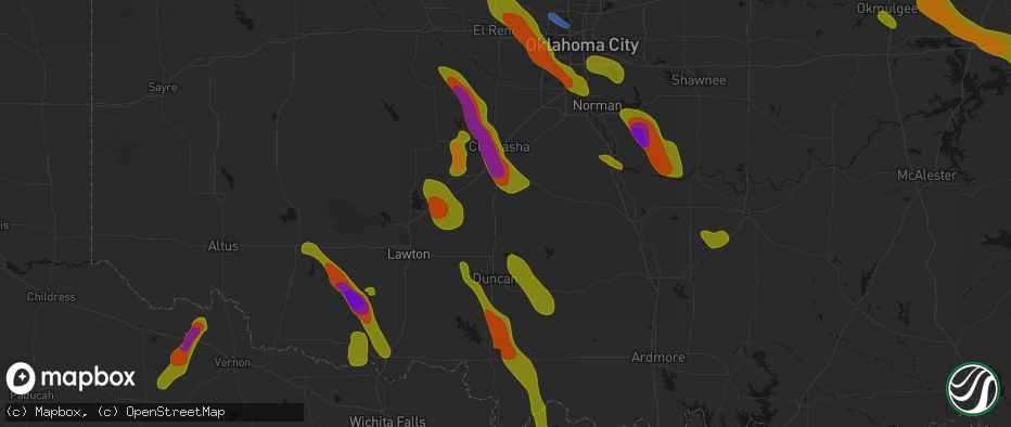 Hail map in Rush Springs, OK on May 8, 2026