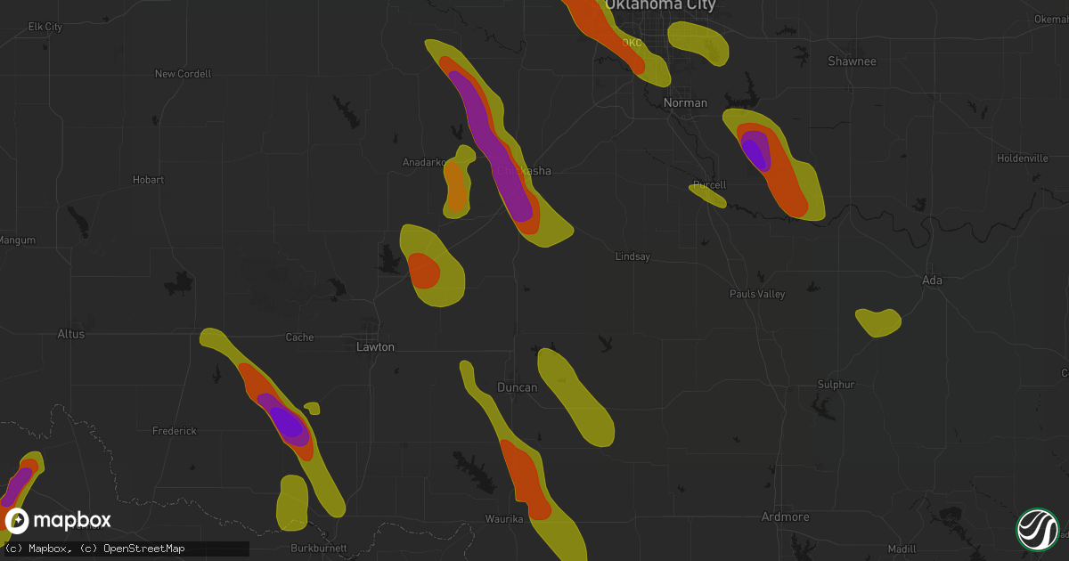 Hail map in Rush Springs, OK on May 8, 2026