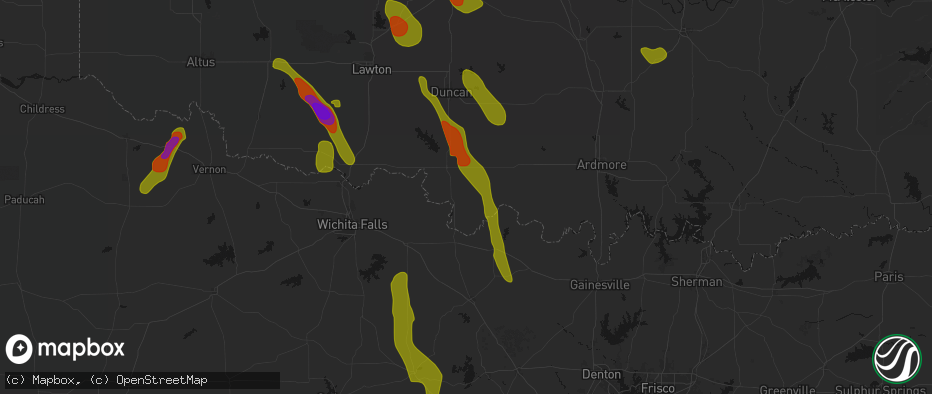 Hail map in Ryan, OK on May 8, 2026