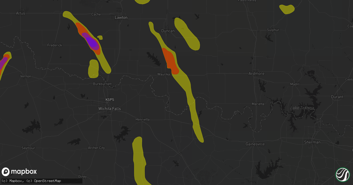 Hail map in Ryan, OK on May 8, 2026
