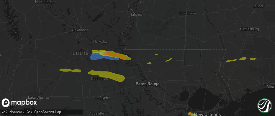 Hail map in Saint Francisville, LA on May 8, 2026