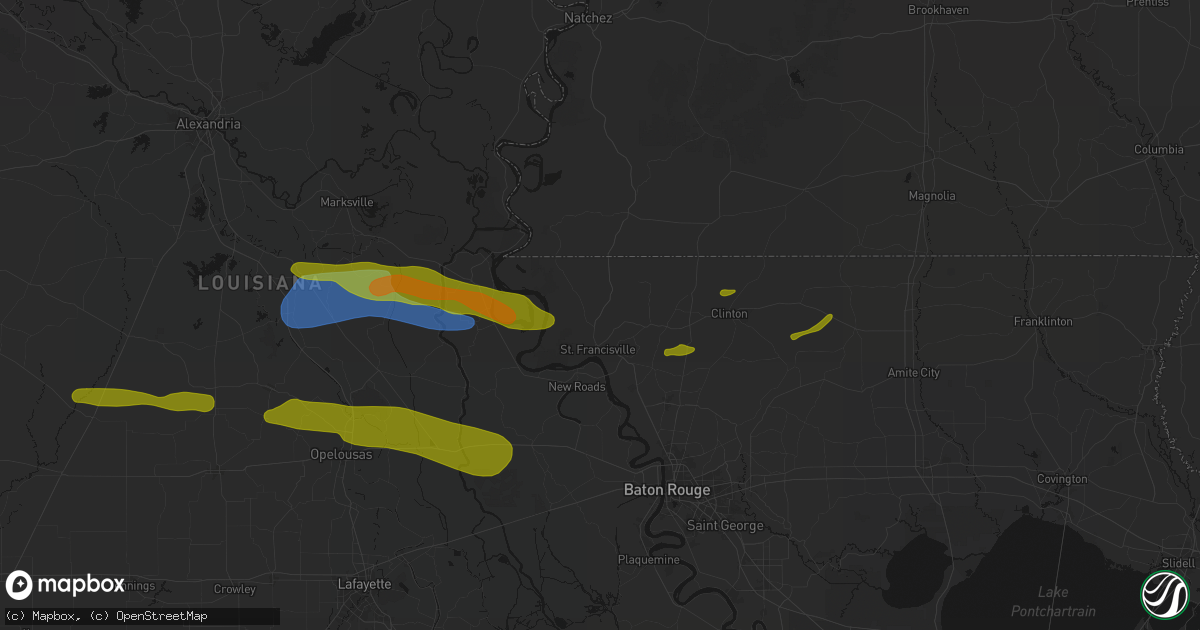 Hail map in Saint Francisville, LA on May 8, 2026