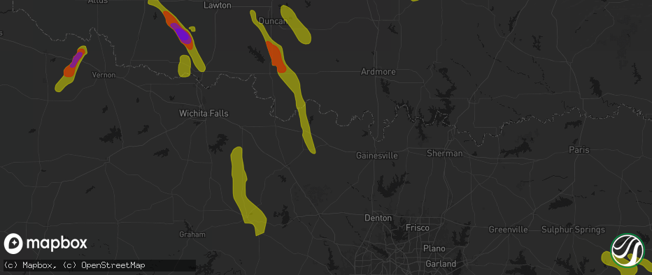 Hail map in Saint Jo, TX on May 8, 2026