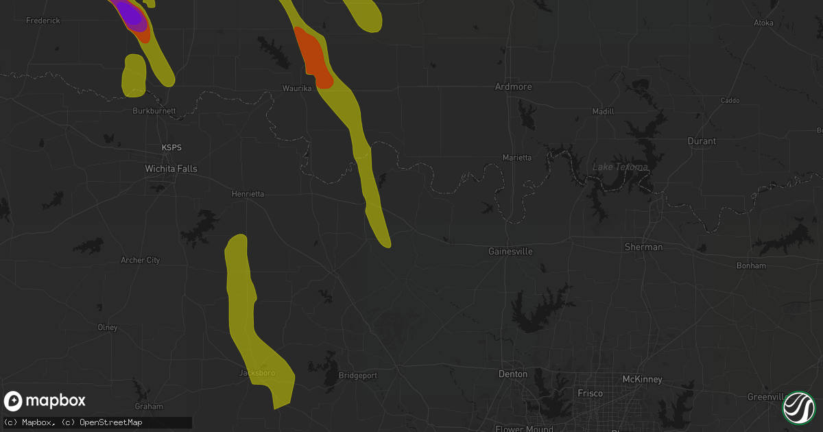 Hail map in Saint Jo, TX on May 8, 2026