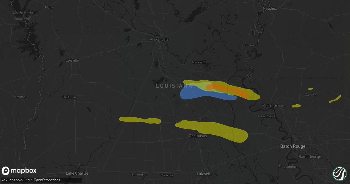 Hail map in Saint Landry, LA on May 8, 2026