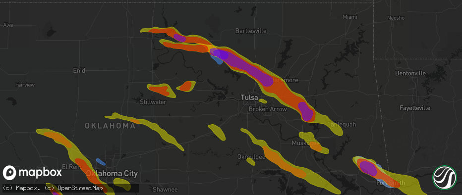 Hail map in Sand Springs, OK on May 8, 2026