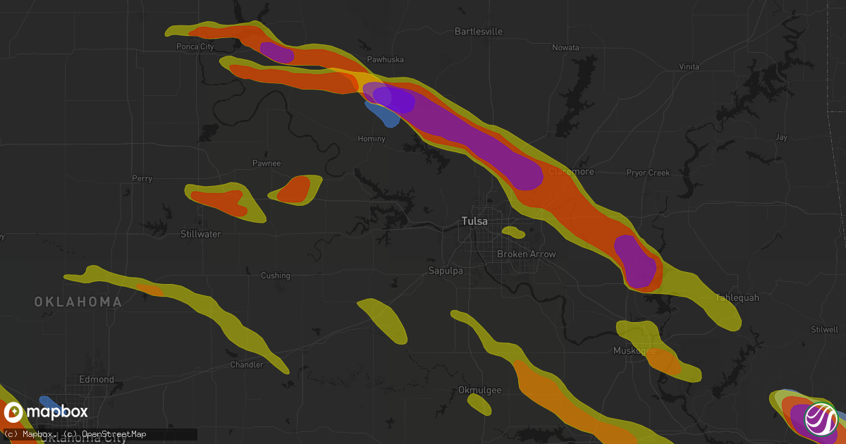 Hail map in Sand Springs, OK on May 8, 2026