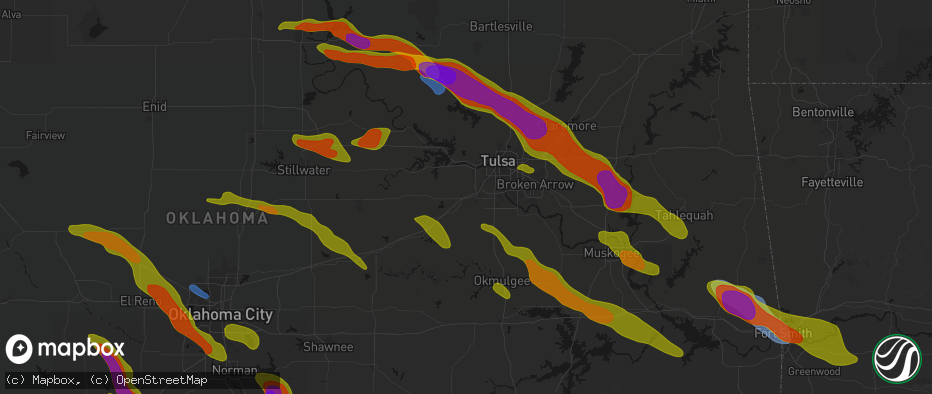 Hail map in Sapulpa, OK on May 8, 2026