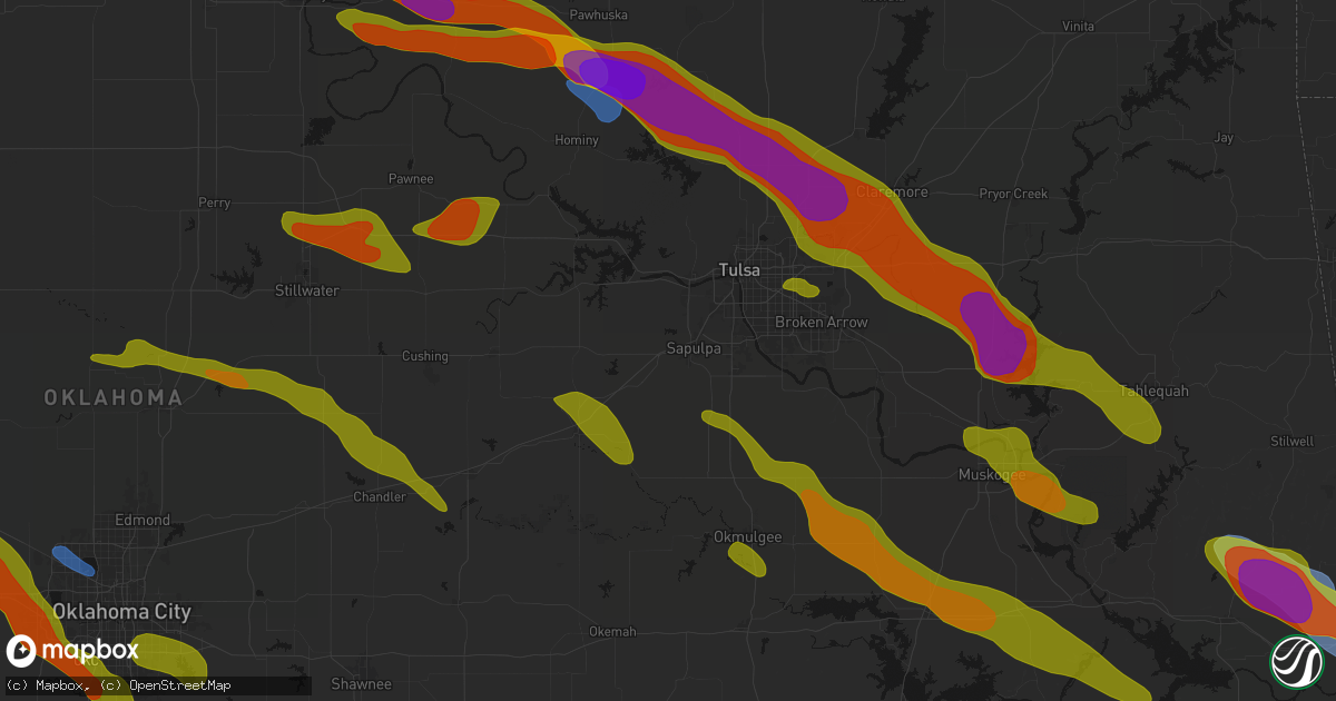 Hail map in Sapulpa, OK on May 8, 2026