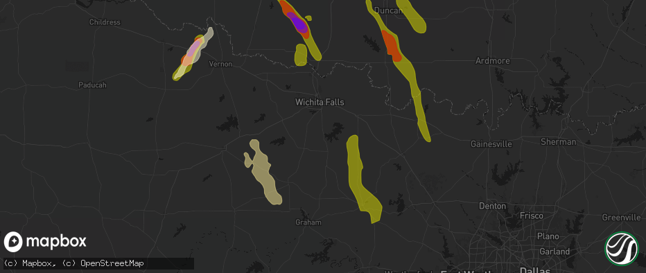 Hail map in Scotland, TX on May 8, 2026