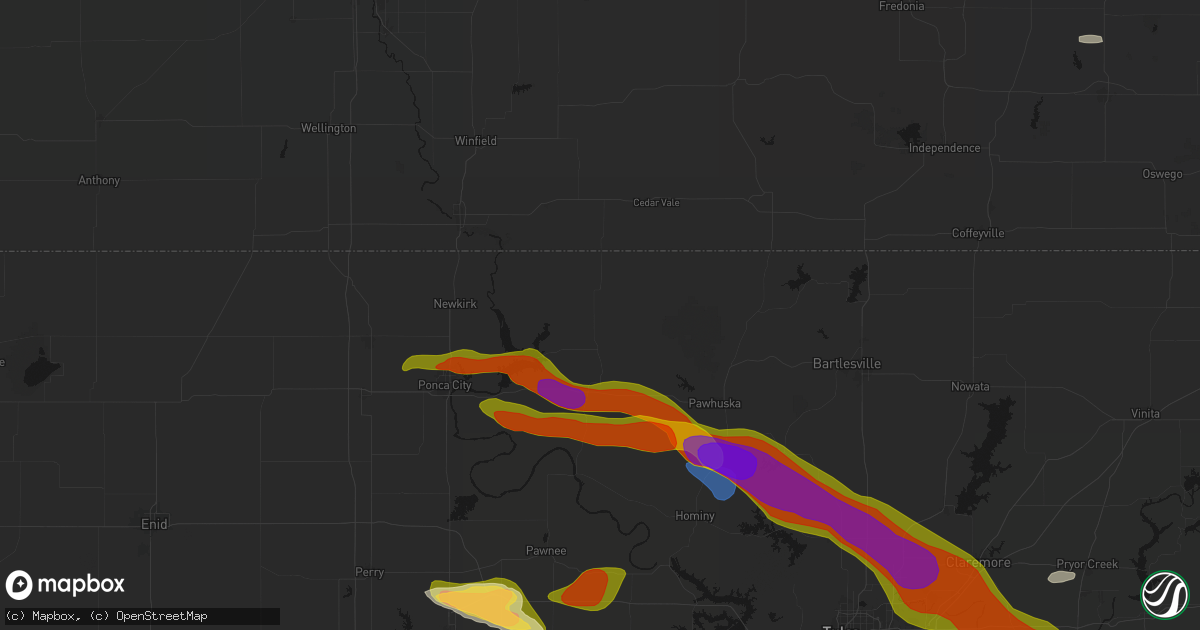Hail map in Shidler, OK on May 8, 2026