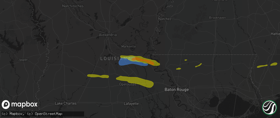 Hail map in Simmesport, LA on May 8, 2026