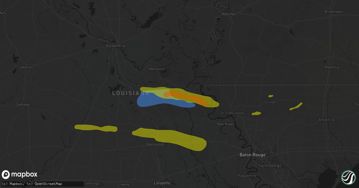 Hail map in Simmesport, LA on May 8, 2026