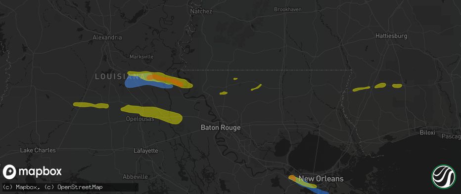 Hail map in Slaughter, LA on May 8, 2026