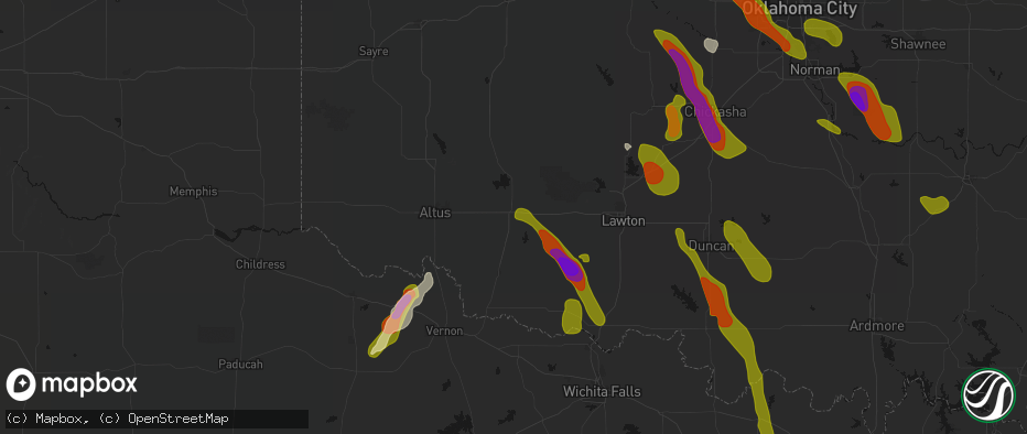 Hail map in Snyder, OK on May 8, 2026