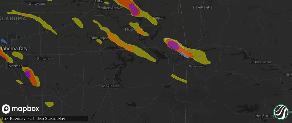 Hail map in Stigler, OK on May 8, 2026