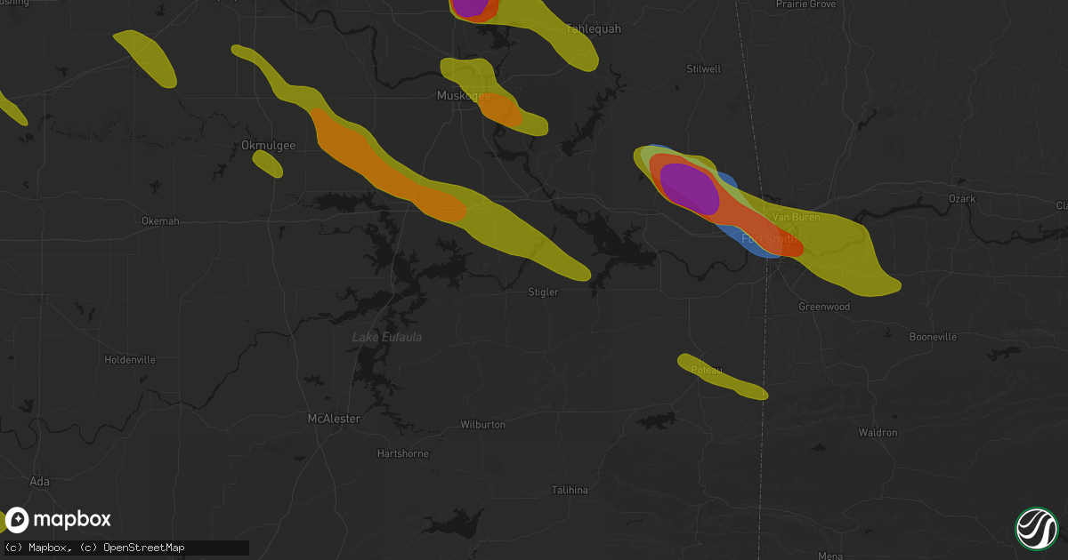 Hail map in Stigler, OK on May 8, 2026