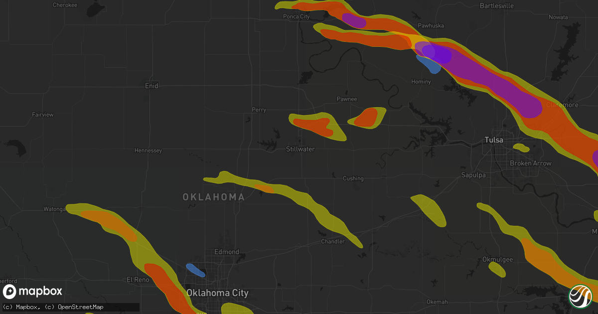 Hail map in Stillwater, OK on May 8, 2026